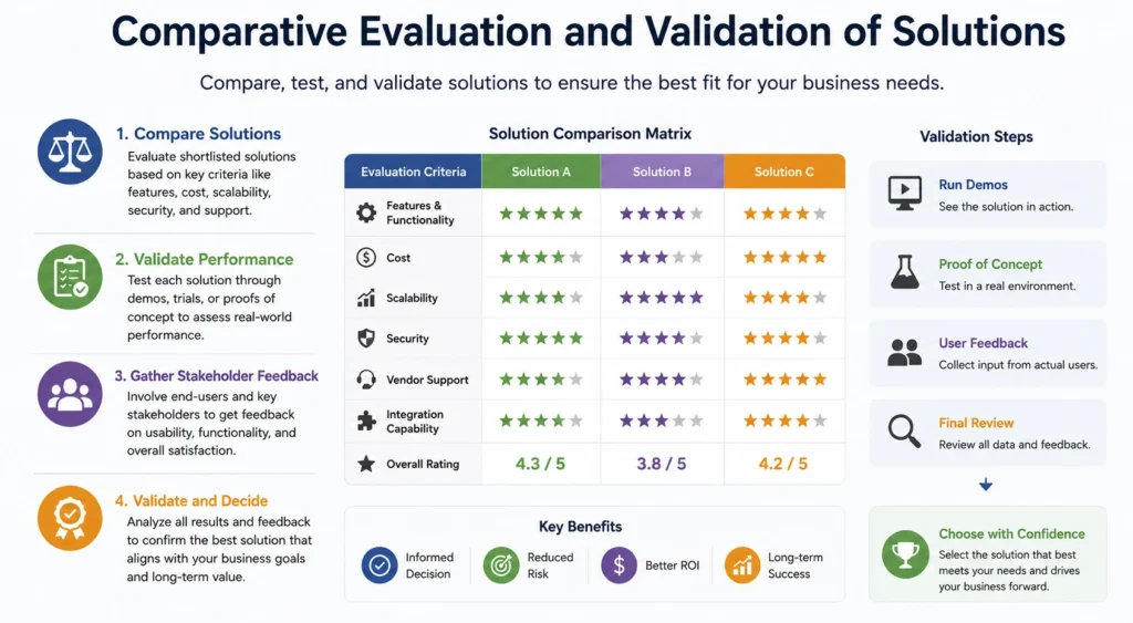 Comparative Evaluation and Validation of Solutions