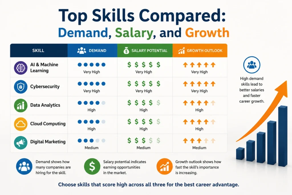 Top Skills Compared: Demand, Salary, and Growth