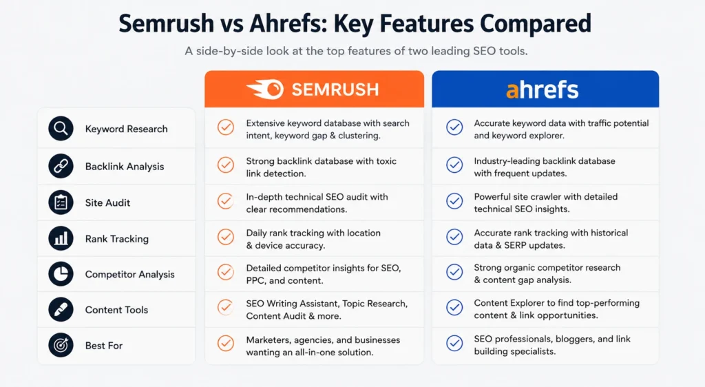 Semrush vs Ahrefs: Key Features Compared