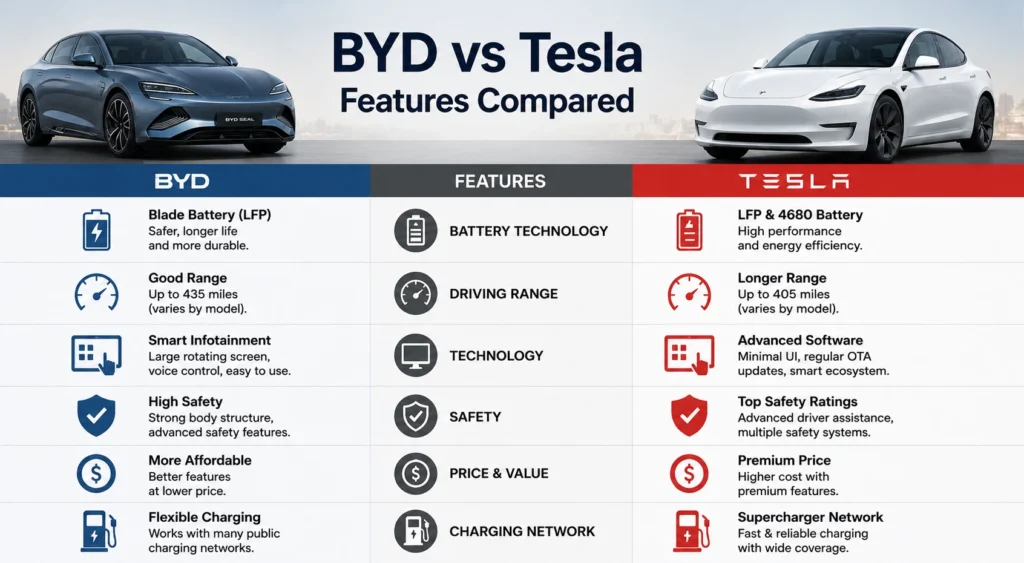 BYD vs Tesla Features Compared