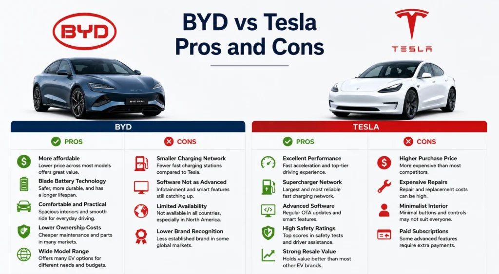 BYD vs Tesla Pros and Cons